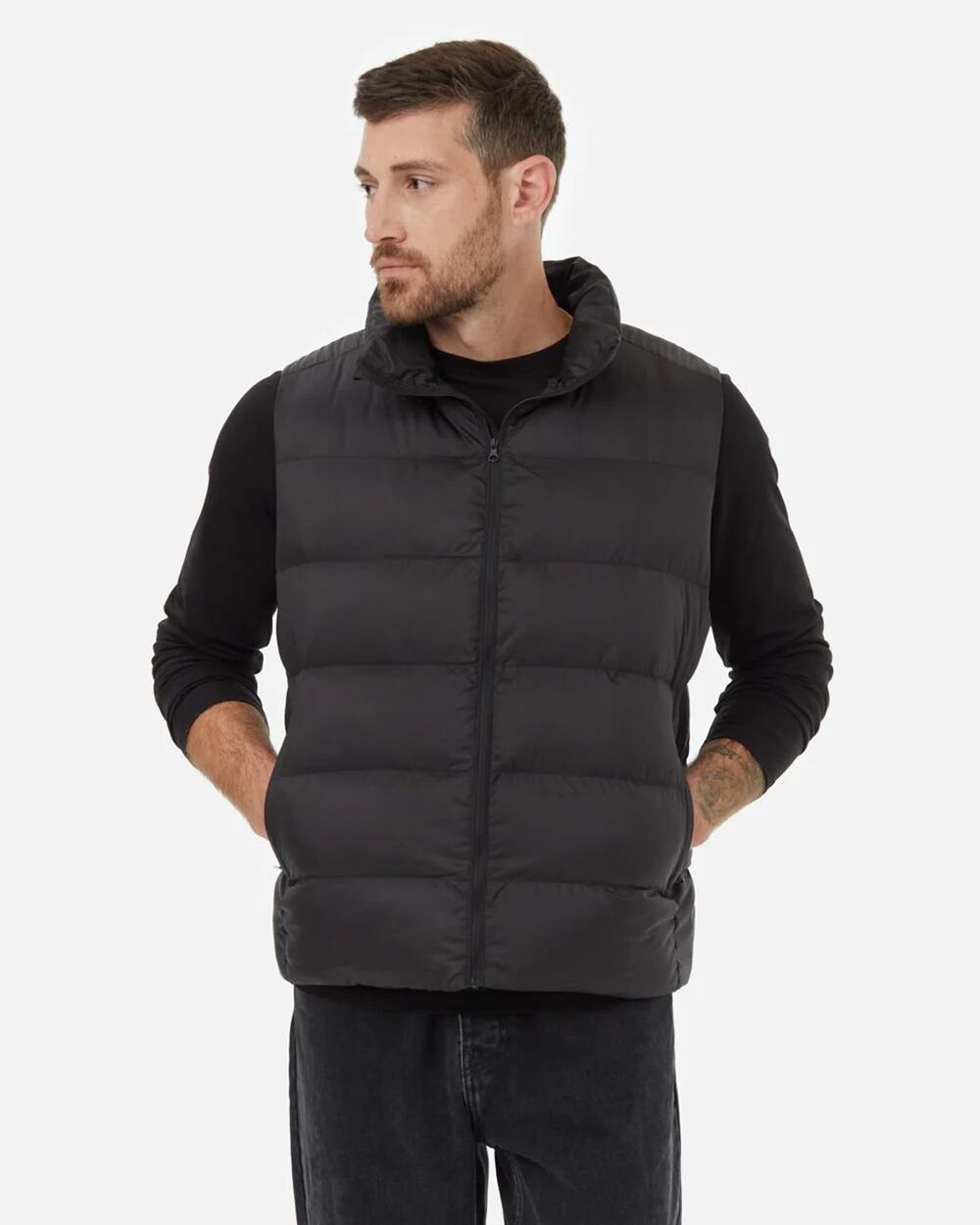 Tentree Mens Large Black Brewster Insulated Full Zip Outdoor Puffer Vest HR2-102